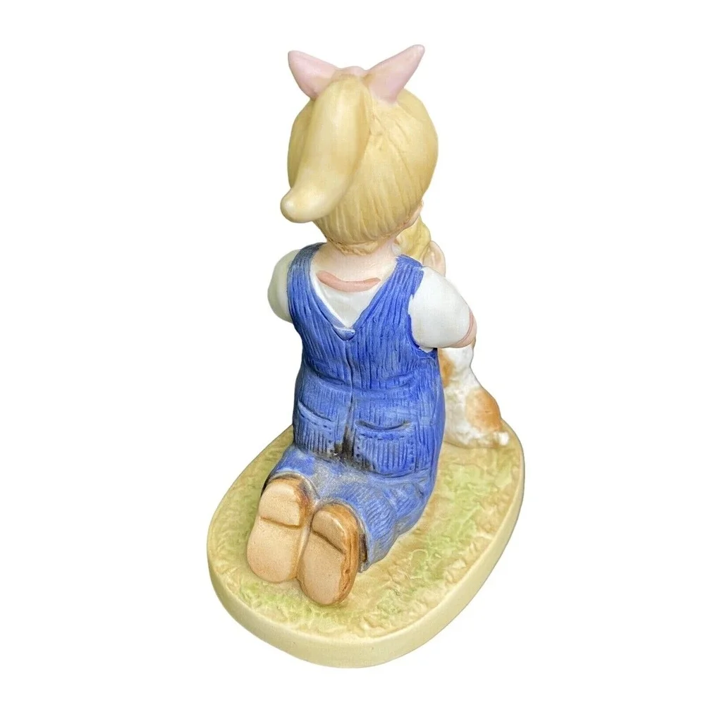 Vtg 80s Homco Denim Days Debbie Puppy Love Figurine 1503 Farmhouse Country Charm